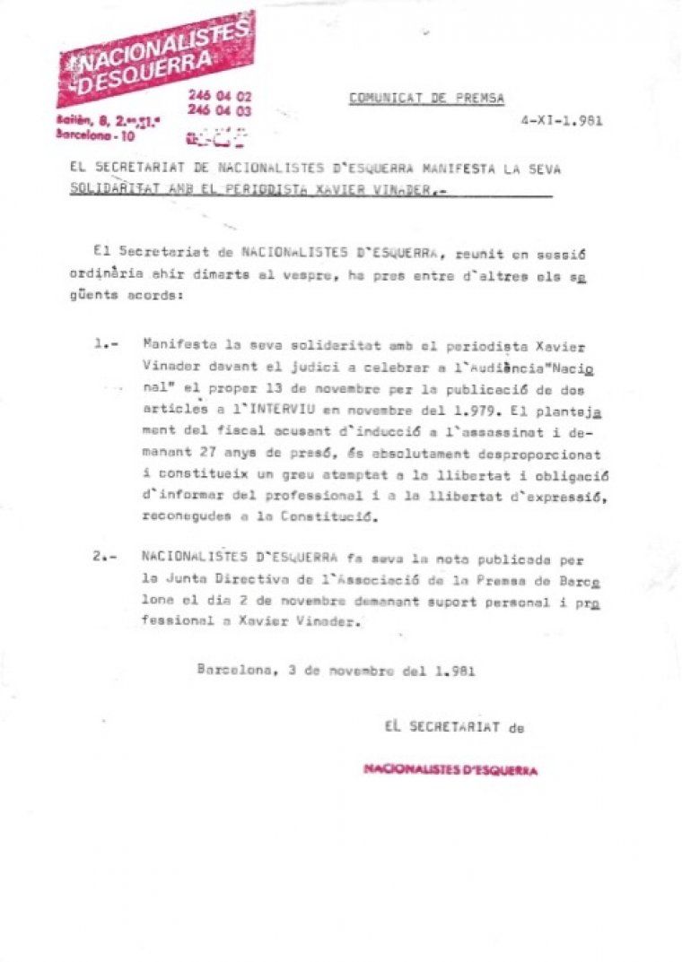 Suport a Xavier Vinader