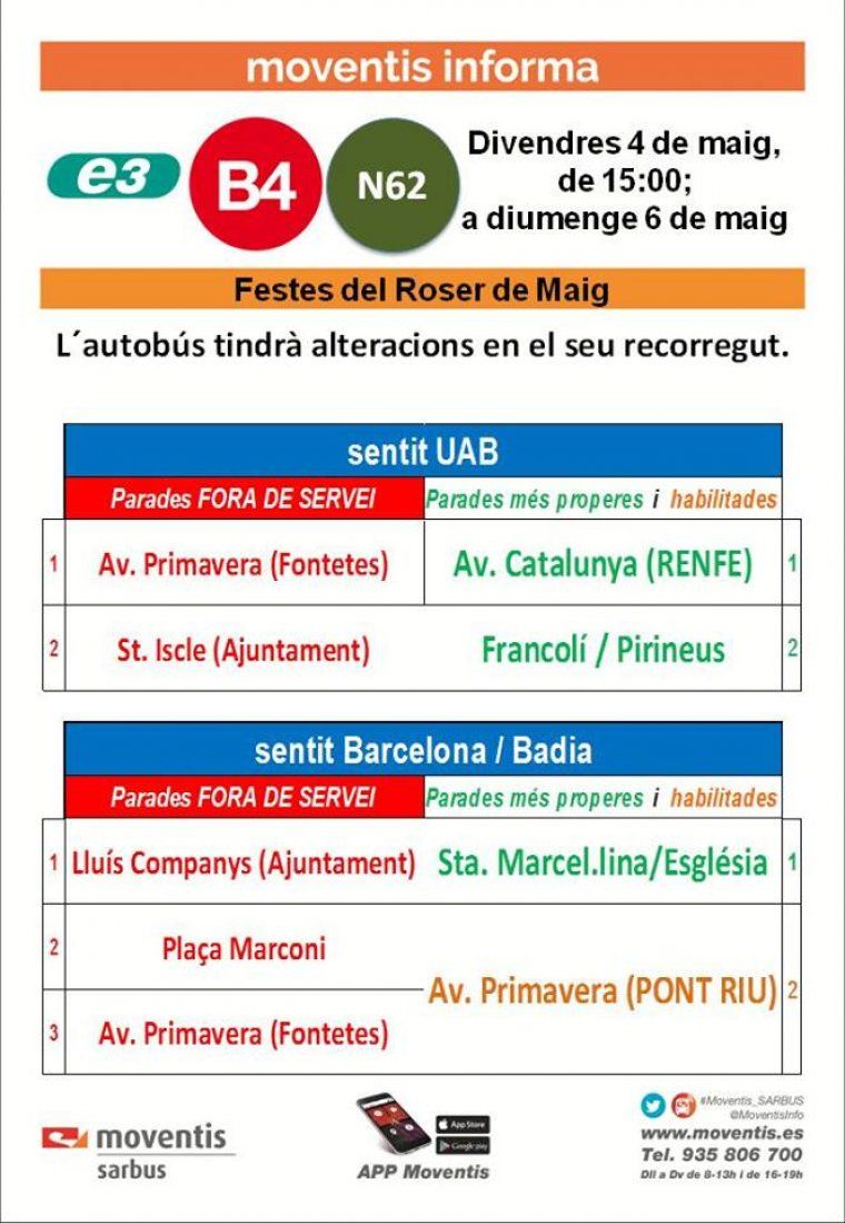 Modificació de les línies e3, B4 i N62