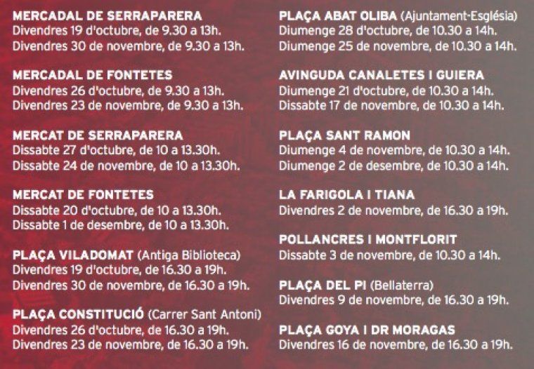Llocs on s'ubicaran els punts d'informació del PSC