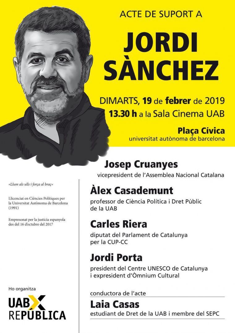 Cartell per l'acte de suport a Jordi Sànchez