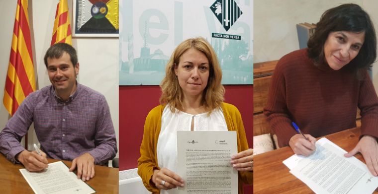 Escolà, Solà i Collado signant el Pacte amb l'AMAP Escolà, Solà i Collado signant el Pacte amb l'AMAP