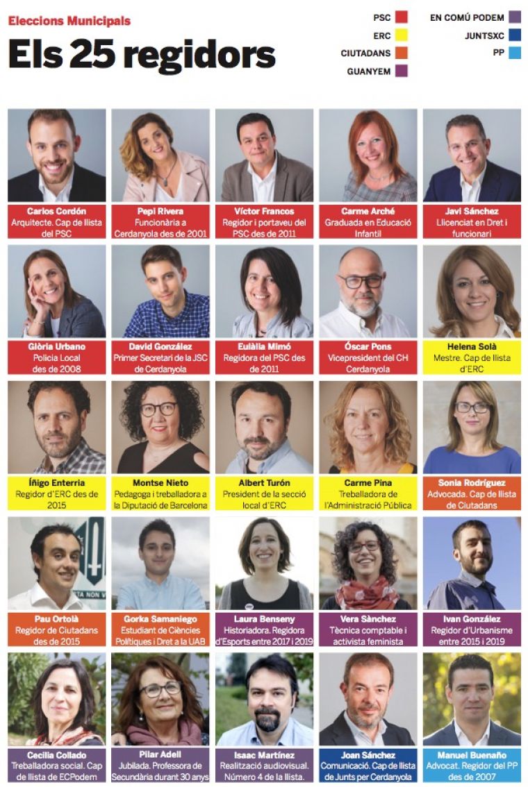 Els 25 regidors del ple del pròxim mandat