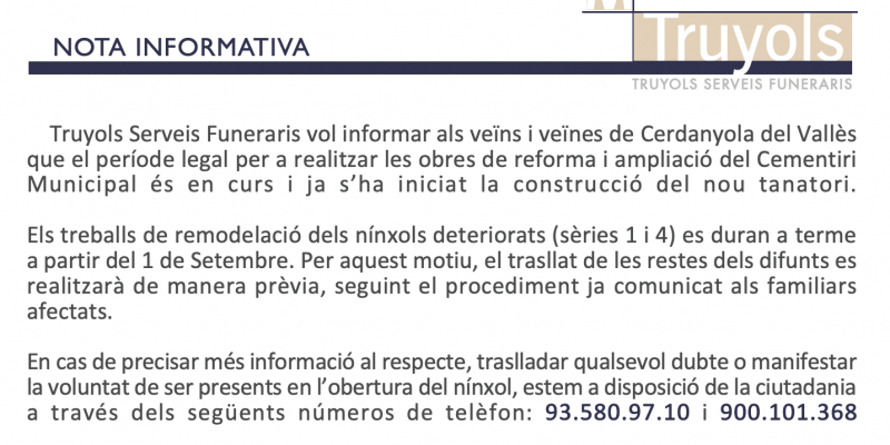 Nota informativa de Truyols