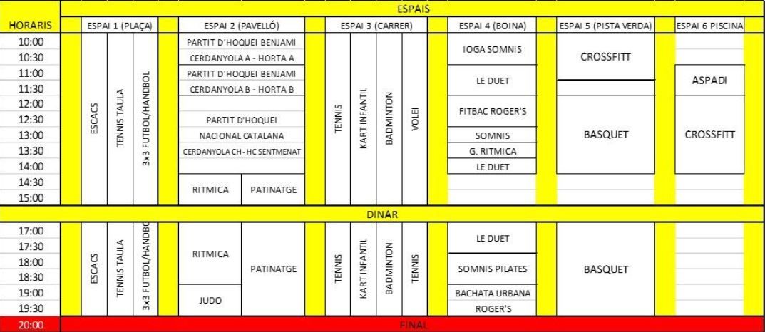 Horaris de la 5a Fira de l'Esport | Associació de l'Esport de Cerdanyola