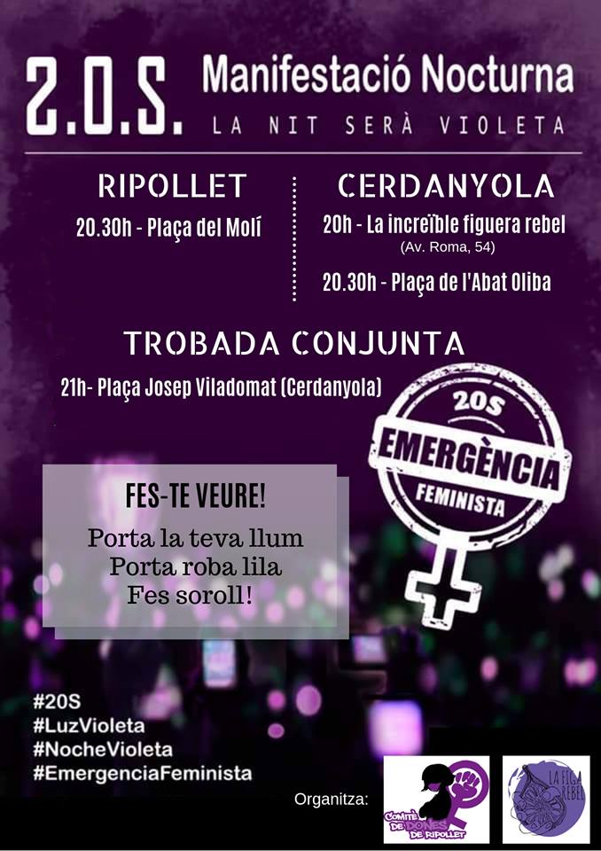 Cartell de la convocatòria de la manifestació nocturna a Cerdanyola del Vallès i Ripollet | La Figa Rebel