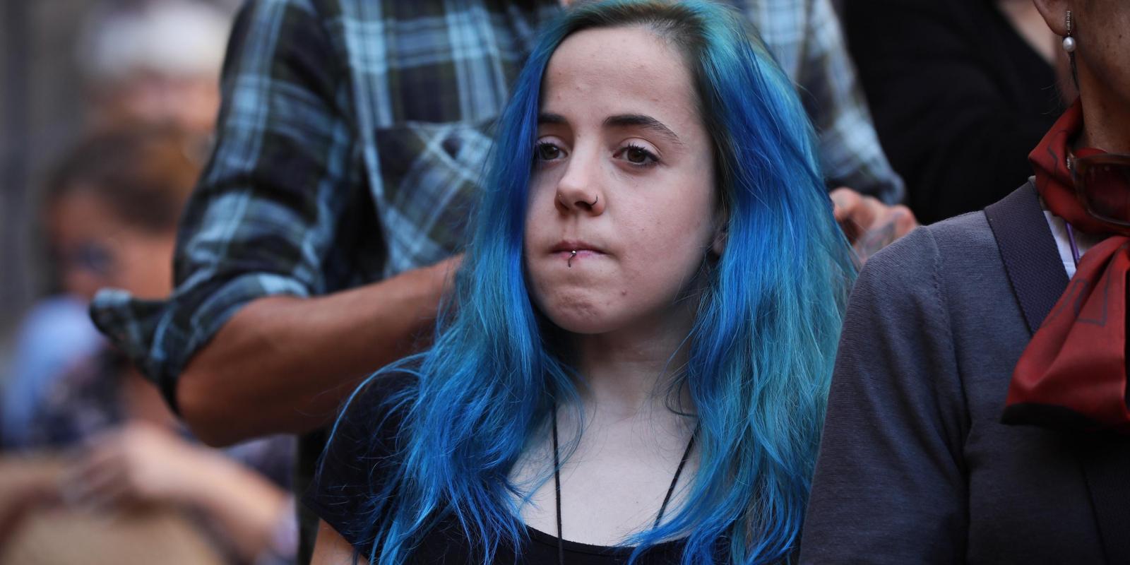 La Marina, companya del Mario, en l'acte a la plaça del Rei dels familiars dels detinguts i empresonats arran de les protestes per la sentència de l'1-O / Jordi Borràs