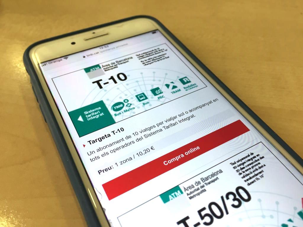 Alguns títols de transport de TMB es poden comprar de forma online