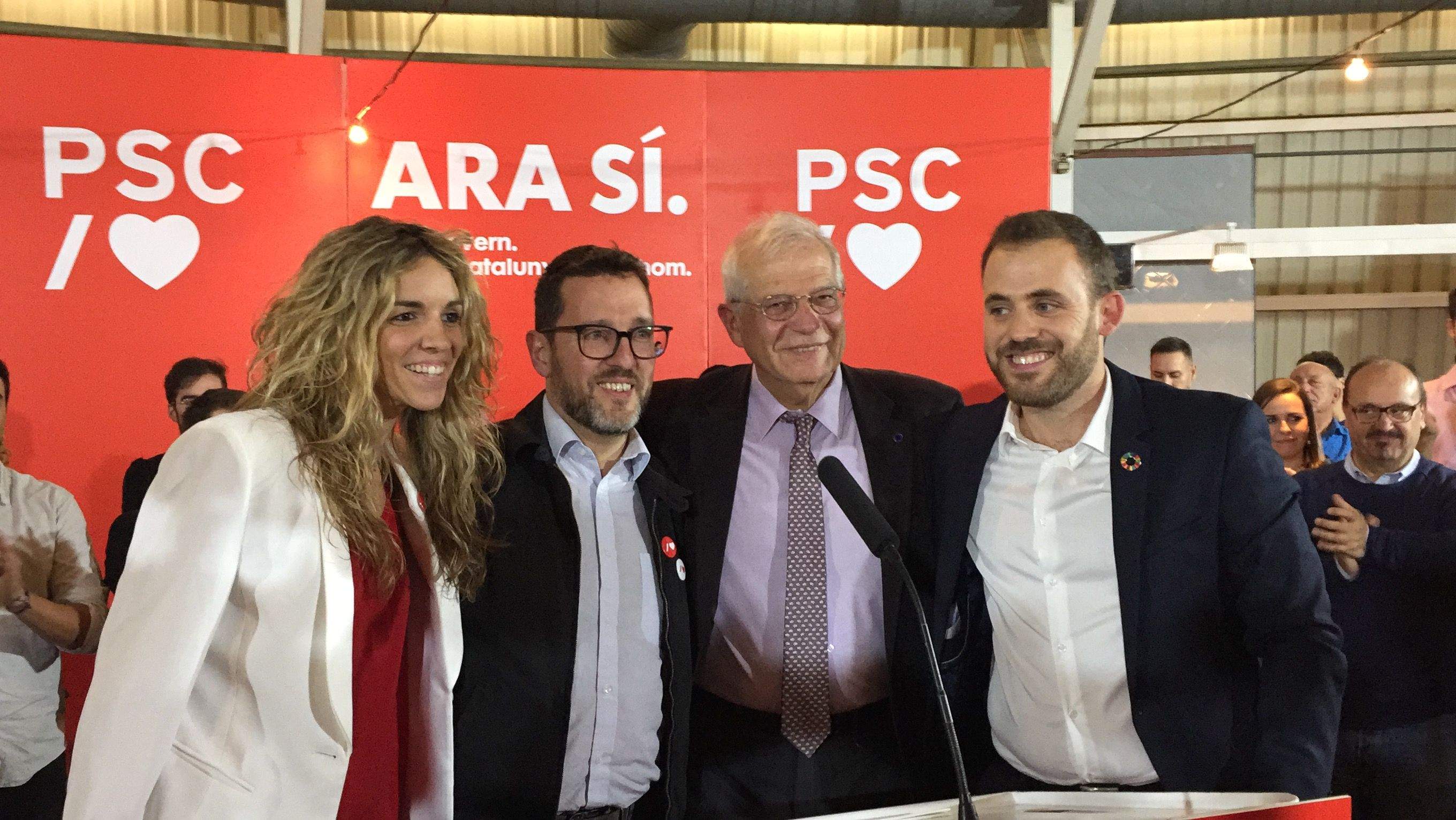 Tortolero, Aranda, Borrell i Cordón en l'acte de campanya del PSC