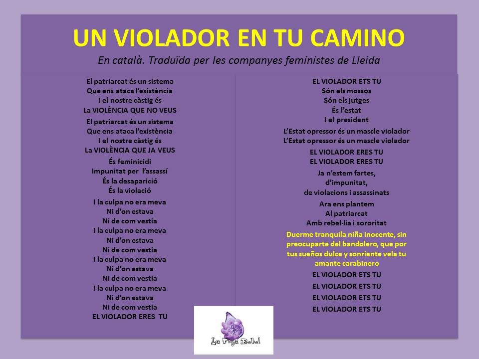 Lletra 'Un violador en tu camino', adaptada a la Performance de Cerdanyola