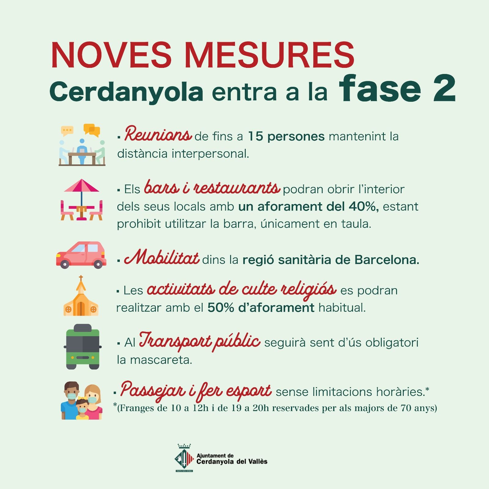 Infografia amb les principals mesures de la fase 2 / Ajuntament de Cerdanyola Infografia amb les principals mesures de la fase 2 / Ajuntament de Cerdanyola