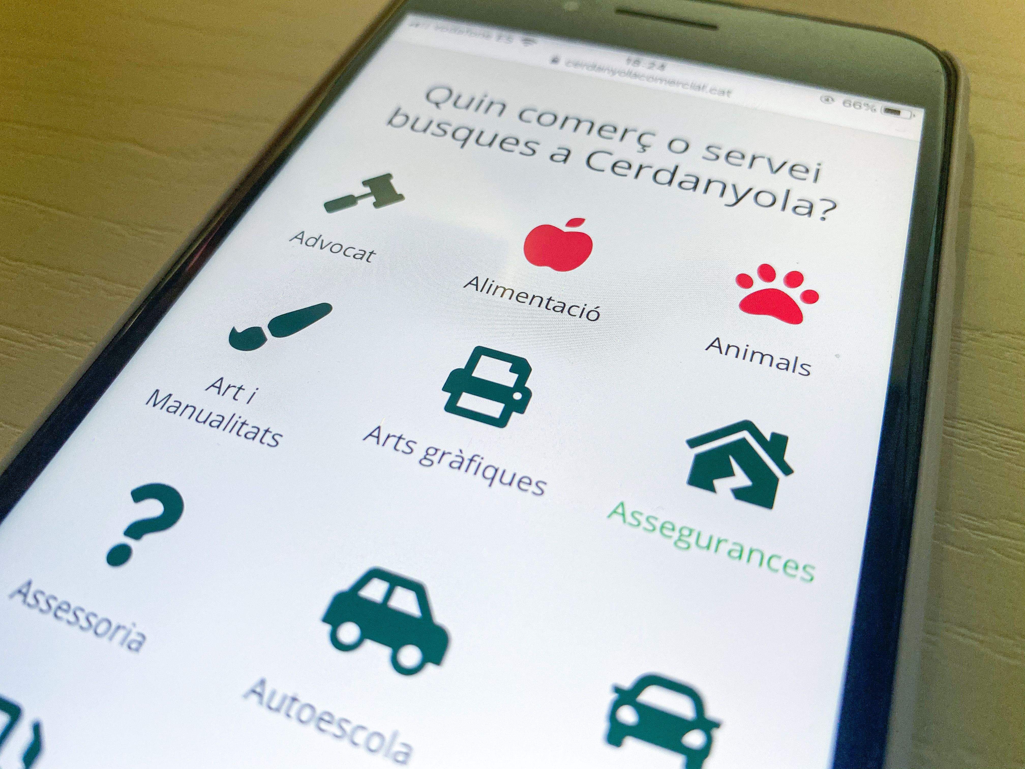 Imatge d'un dels menús del directori d'establiments. 