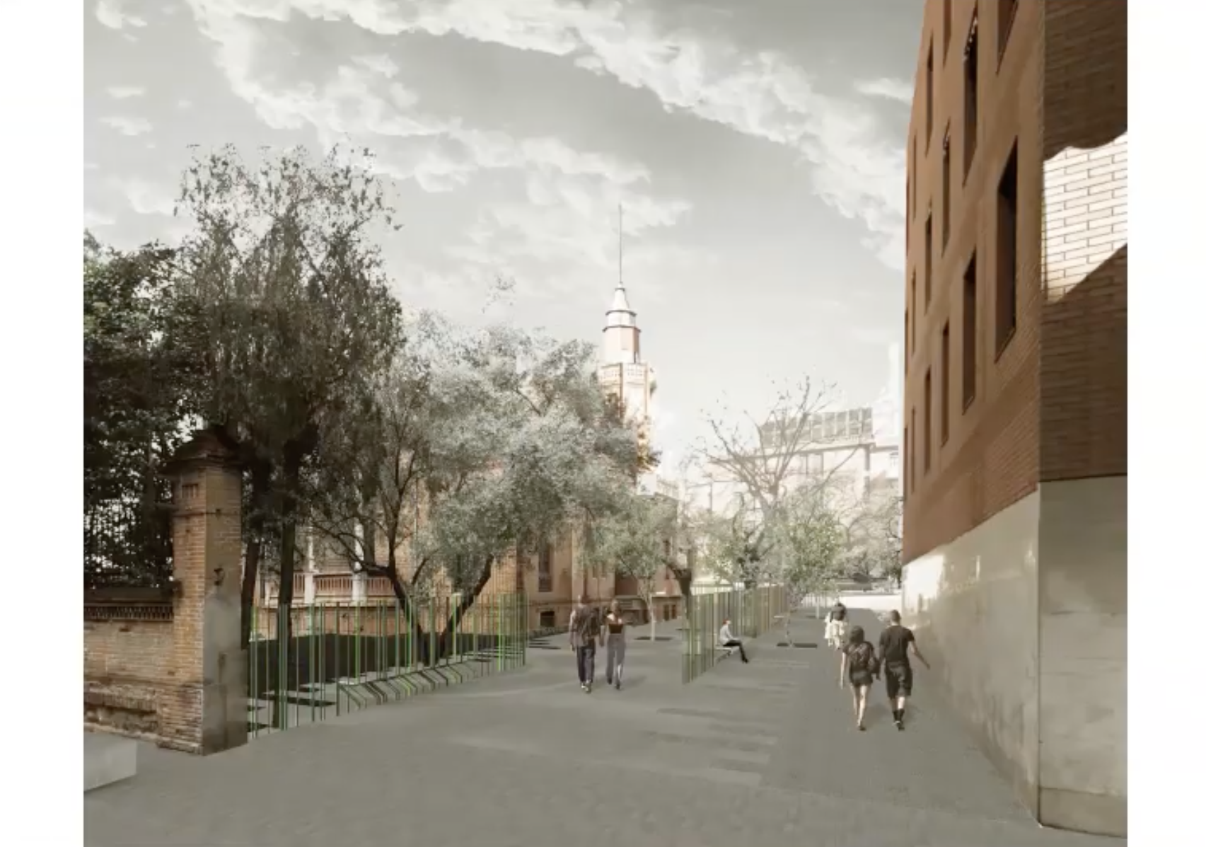 Render del projecte de la Torre Vermella des de la plaça amb el mateix nom. FOTO: Ajuntament de Cerdanyola