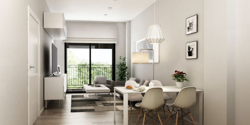 Saló-menjador de la nova promoció al Passeig de la Riera de Cerdanyola de la immobiliària Gestio Garantia. FOTO: Cedida Saló-menjador de la nova promoció al Passeig de la Riera de Cerdanyola de la immobiliària Gestio Garantia. FOTO: Cedida