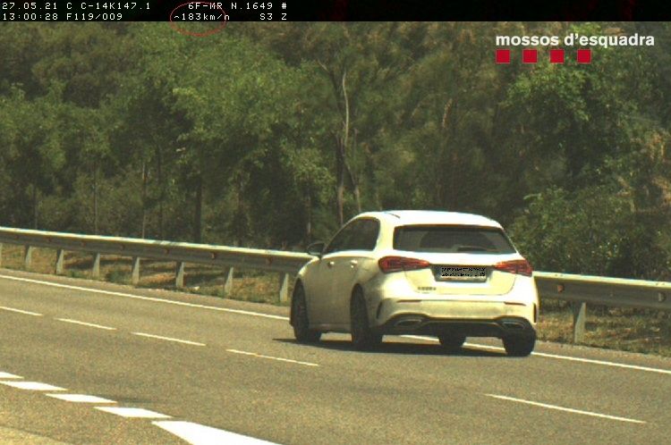 Imatge captada pel radar dels Mossos d'Esquadra del cerdanyolenc circulant a 183 quilòmetres per hora a Peramola. FOTO: Mossos d'Esquadra