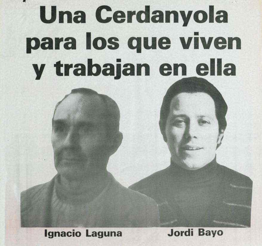 Jordi Bayó (dreta), en un cartell electoral del PSUC a Cerdanyola al 1979. FOTO: Hemeroteca UAB