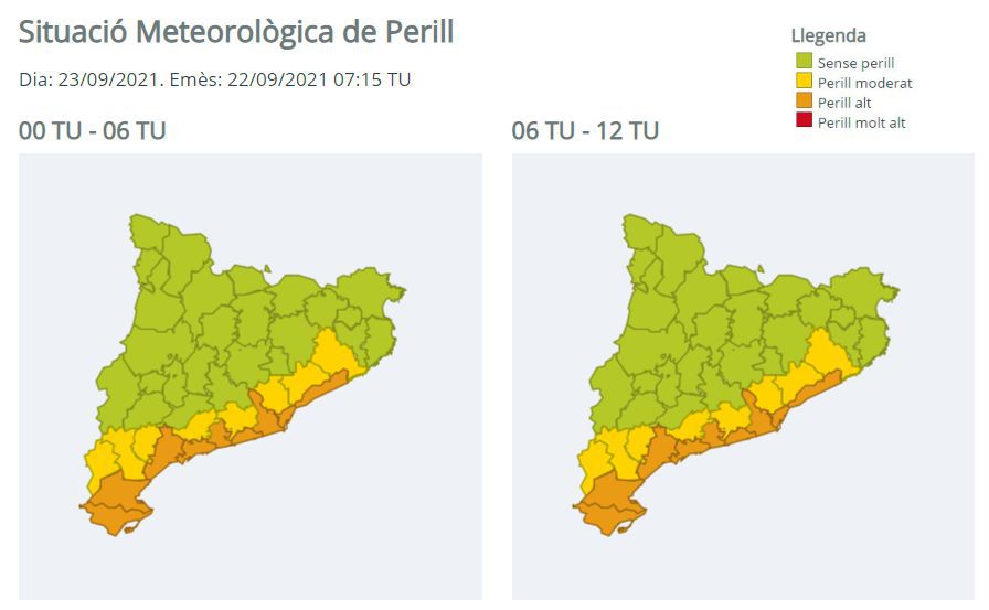 Mapa de perill per la intensitat de les pluges. 