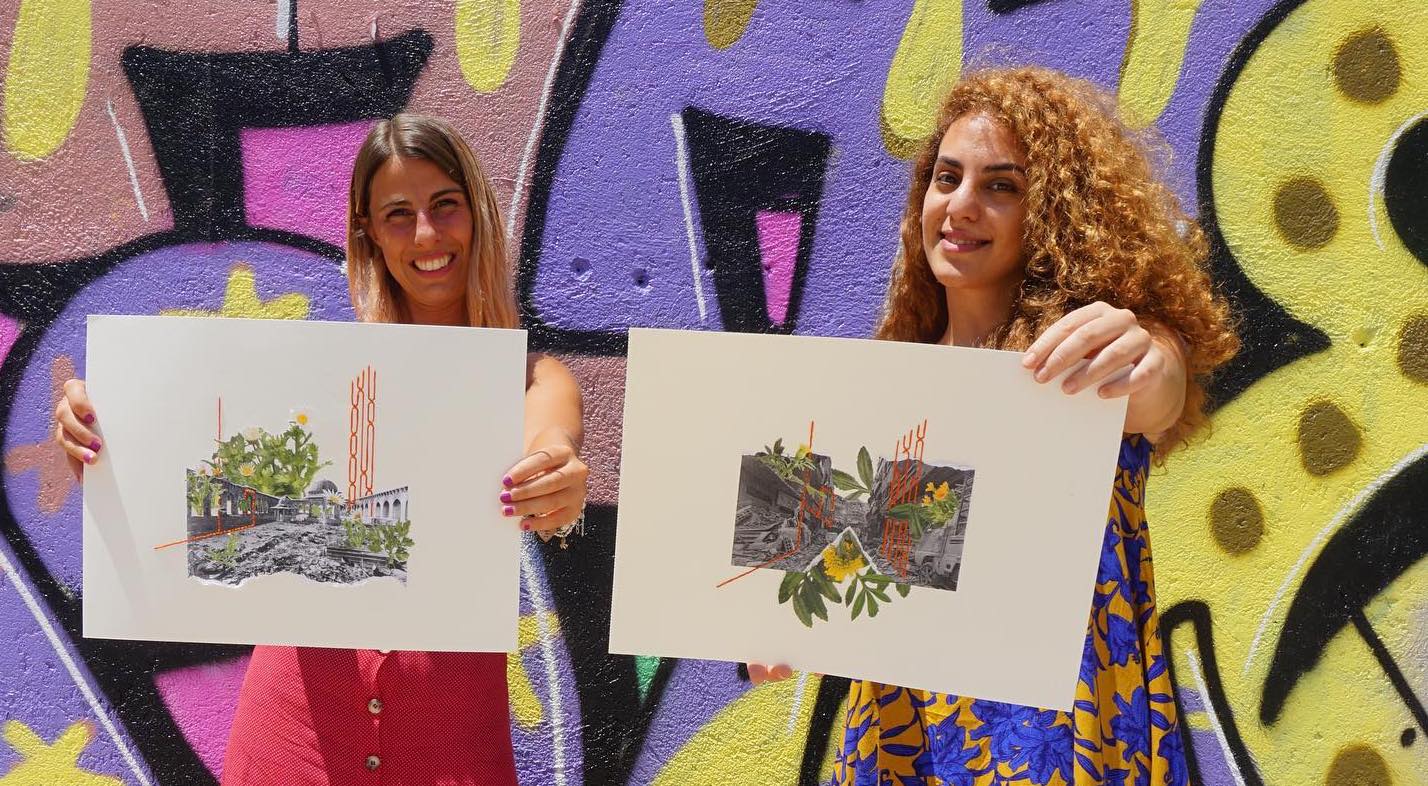 Laura Jabbour i Martina Pozzi amb obres de l'exposició 'Hope for Syria'. FOTO: Cedida