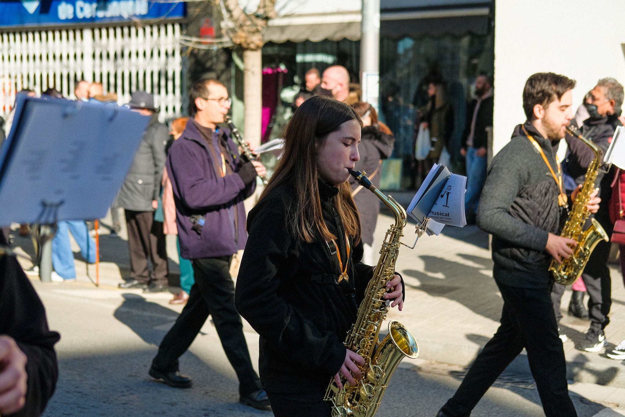 La banda de l'AMCV en la passada dels Tres Tombs de 2022. FOTO: Ale Gómez