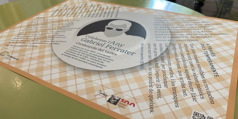 Alguns bars i restaurants tindran aquestes estovalles en commemoració de l'Any Gabriel Ferrater. FOTO: Mónica GM Alguns bars i restaurants tindran aquestes estovalles en commemoració de l'Any Gabriel Ferrater. FOTO: Mónica GM