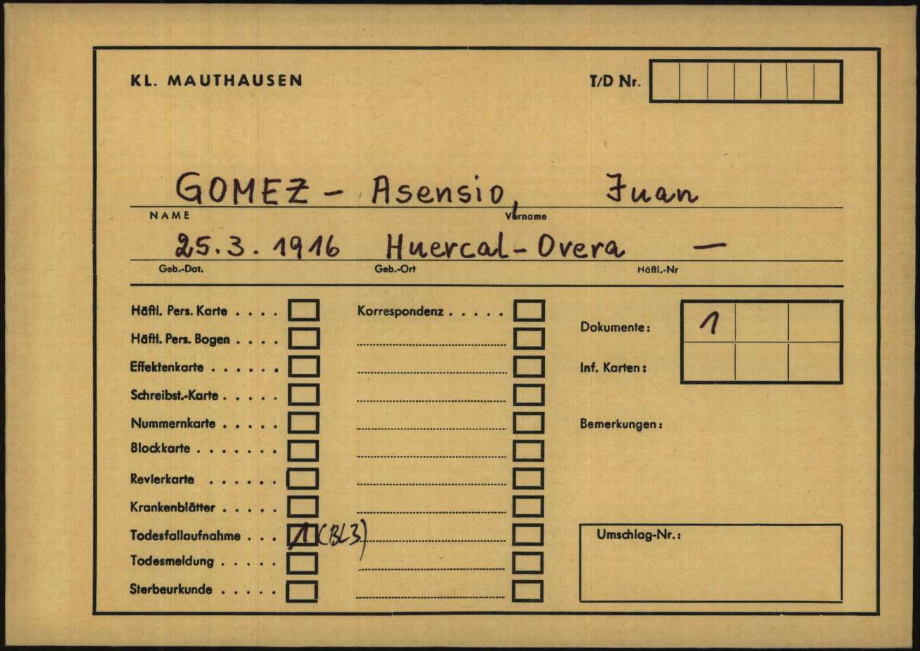 Fitxa de Juan Gómez Asensio, cerdanyolenc assassinat pels nazis. FOTO: Cedida Fitxa de Juan Gómez Asensio, cerdanyolenc assassinat pels nazis. FOTO: Cedida
