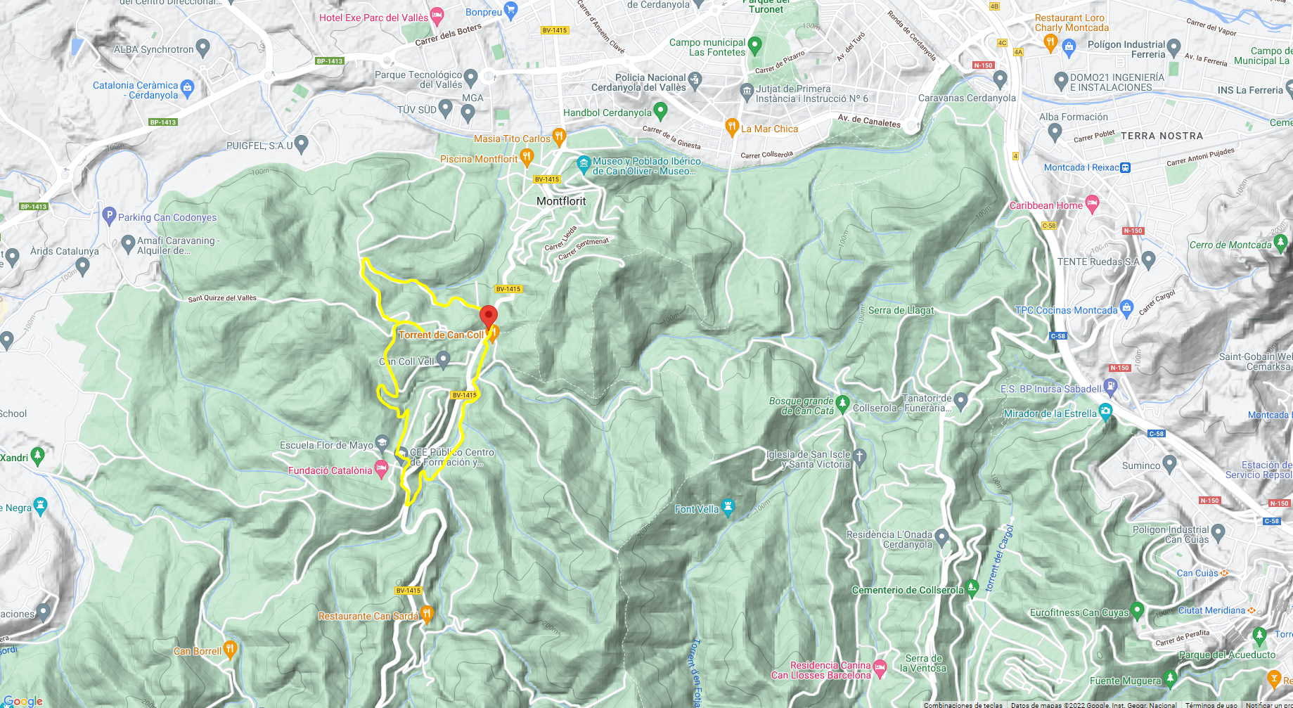 Ruta fins a la Font de Sant Pau. FOTO. Google Maps