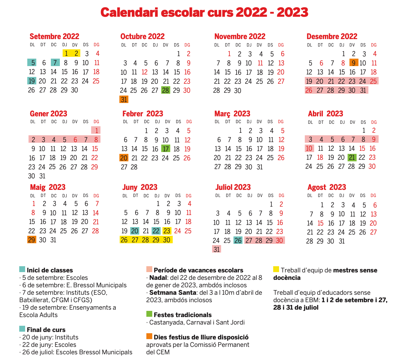 Calendari escolar 2022-2023