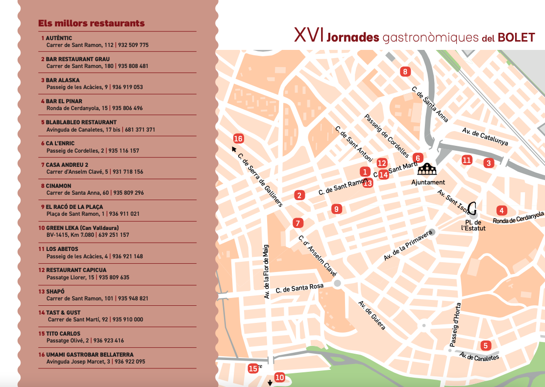 Mapa de les Jornades Gastronòmiques del Bolet. Mapa de les Jornades Gastronòmiques del Bolet.
