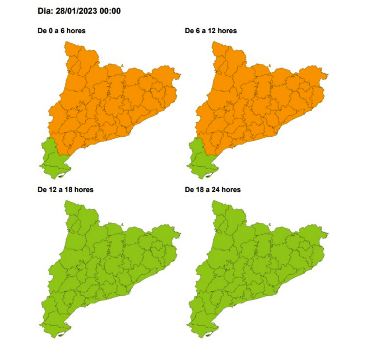 Mapa de l'alerta per fred prevista per als pròxims dies. Mapa de l'alerta per fred prevista per als pròxims dies.