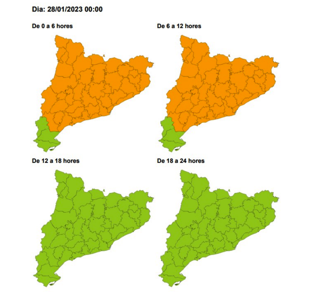 Mapa de l'alerta per fred prevista per als pròxims dies. 