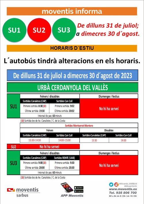 Horaris dels busos urbans de Cerdanyola durant l'agost. FOTO: Moventis
