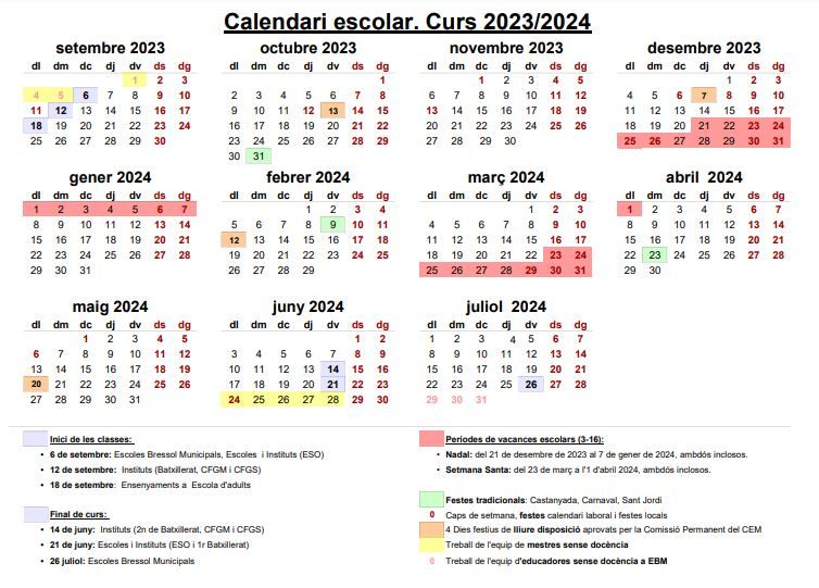 Calendari escolar 2023-24 Calendari escolar 2023-24
