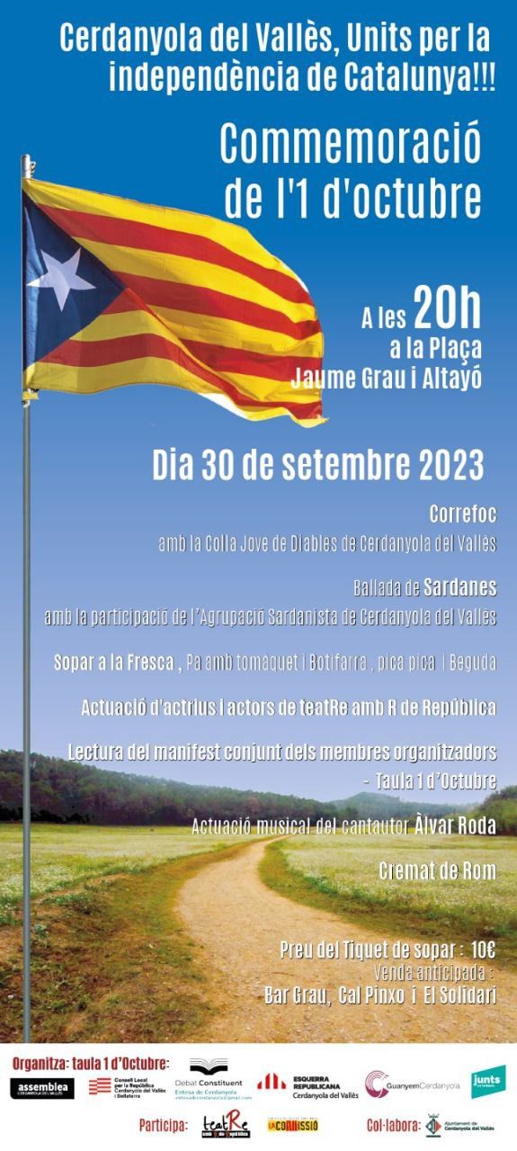 Cartell d'activitats de l'acte en commemoració de l'1 d'octubre. FOTO: Cedida Cartell d'activitats de l'acte en commemoració de l'1 d'octubre. FOTO: Cedida