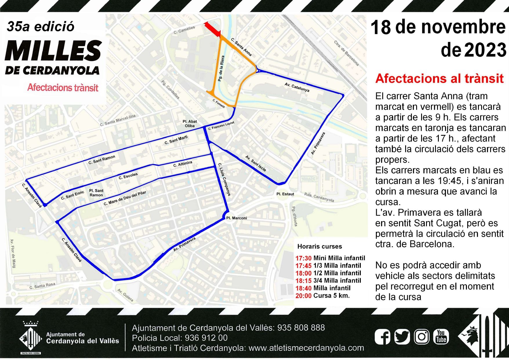 Mapa de les afectacions al trànsit per la cursa Milles de Cerdanyola, FOTO: Atletisme i Triatló Cerdanyola