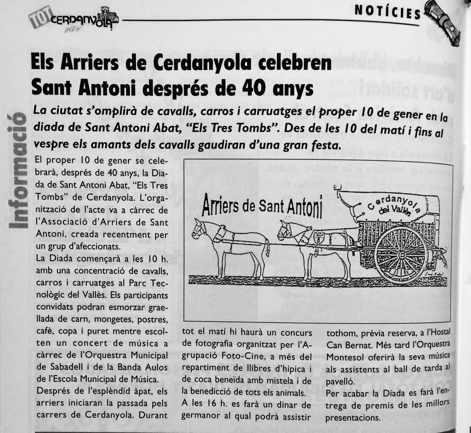 Article al TOT sobre la celebració de la primera edició dels nous Tres Tombs a Cerdanyola l'any 1999. FOTO: Arxiu