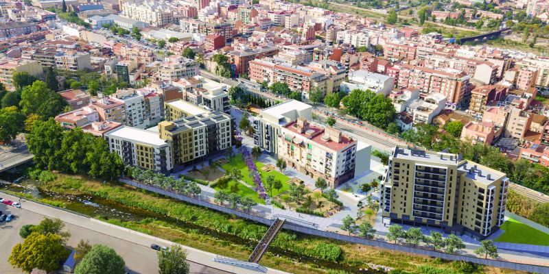 Vista aèria de Cerdanyola on es pot veure l'entorn de la nova promoció a Cerdanyola de la immobiliària Corp. FOTO: Cedida