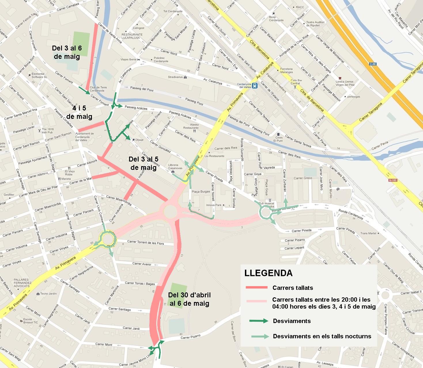 Mapa de les afectacions al trànsit amb motiu del Roser de Maig. FOTO: Ajuntament Mapa de les afectacions al trànsit amb motiu del Roser de Maig. FOTO: Ajuntament