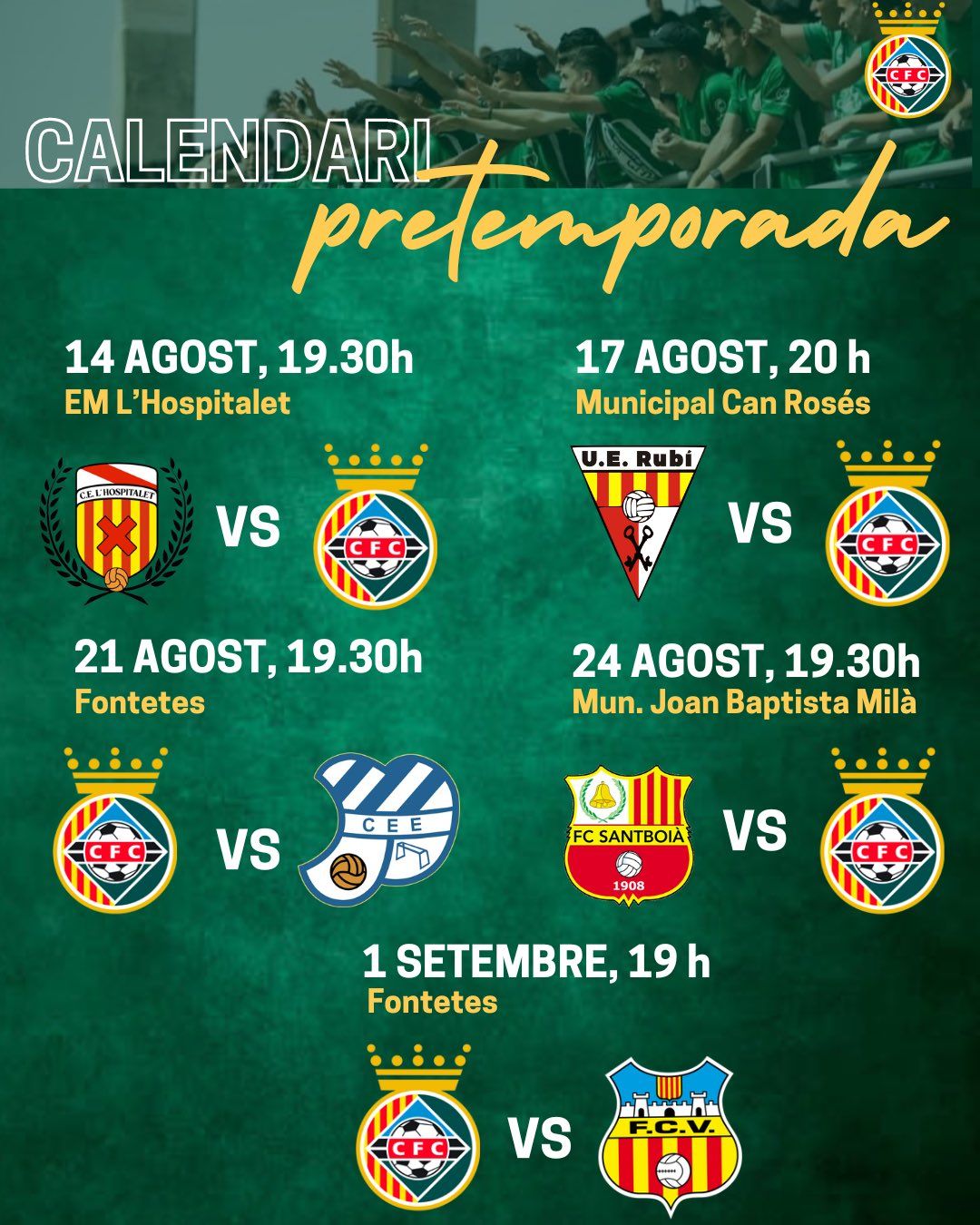 Calendari de pretemporada del primer equip masculí. FOTO: Cerdanyola FC Calendari de pretemporada del primer equip masculí. FOTO: Cerdanyola FC