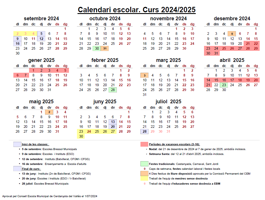 Calendari escolar de Cerdanyola del curs 2024/25 Calendari escolar de Cerdanyola del curs 2024/25