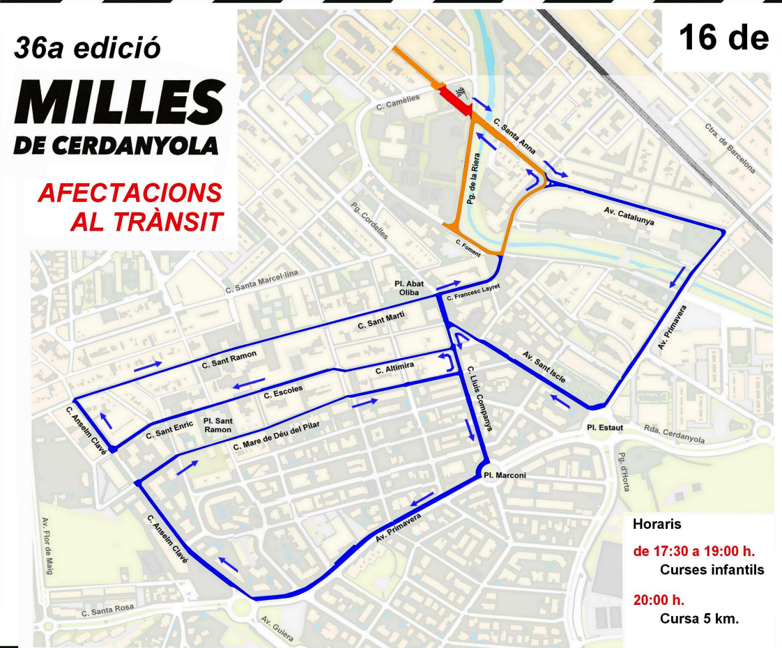Mapa de les afectacions al trànsit per les Milles de Cerdanyola Mapa de les afectacions al trànsit per les Milles de Cerdanyola