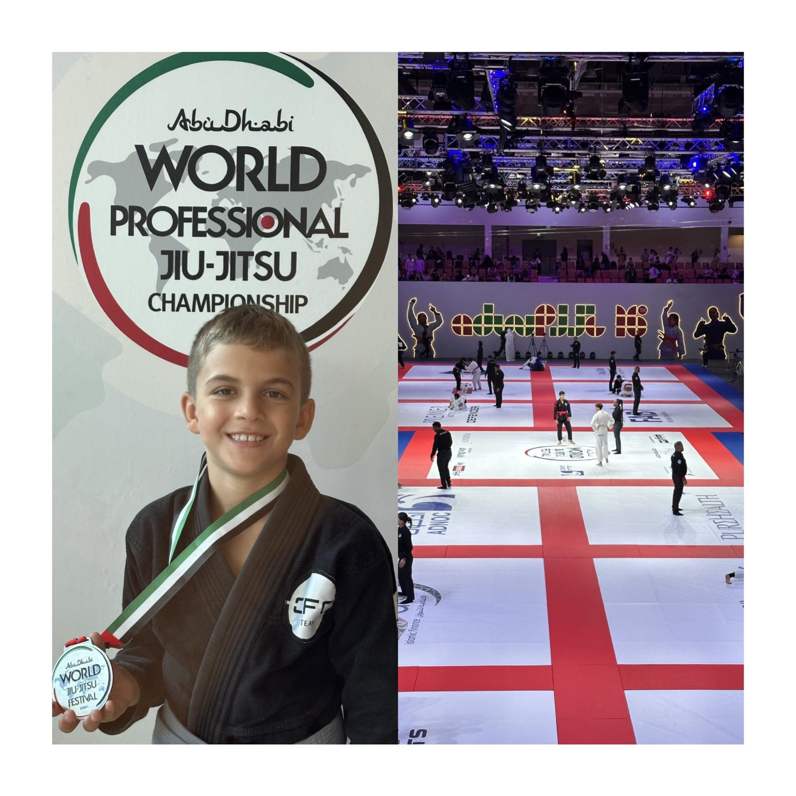 Matías Calderón amb la medalla de plata del Mundial de Jiu-Jitsu Infantil. FOTO: Cedida