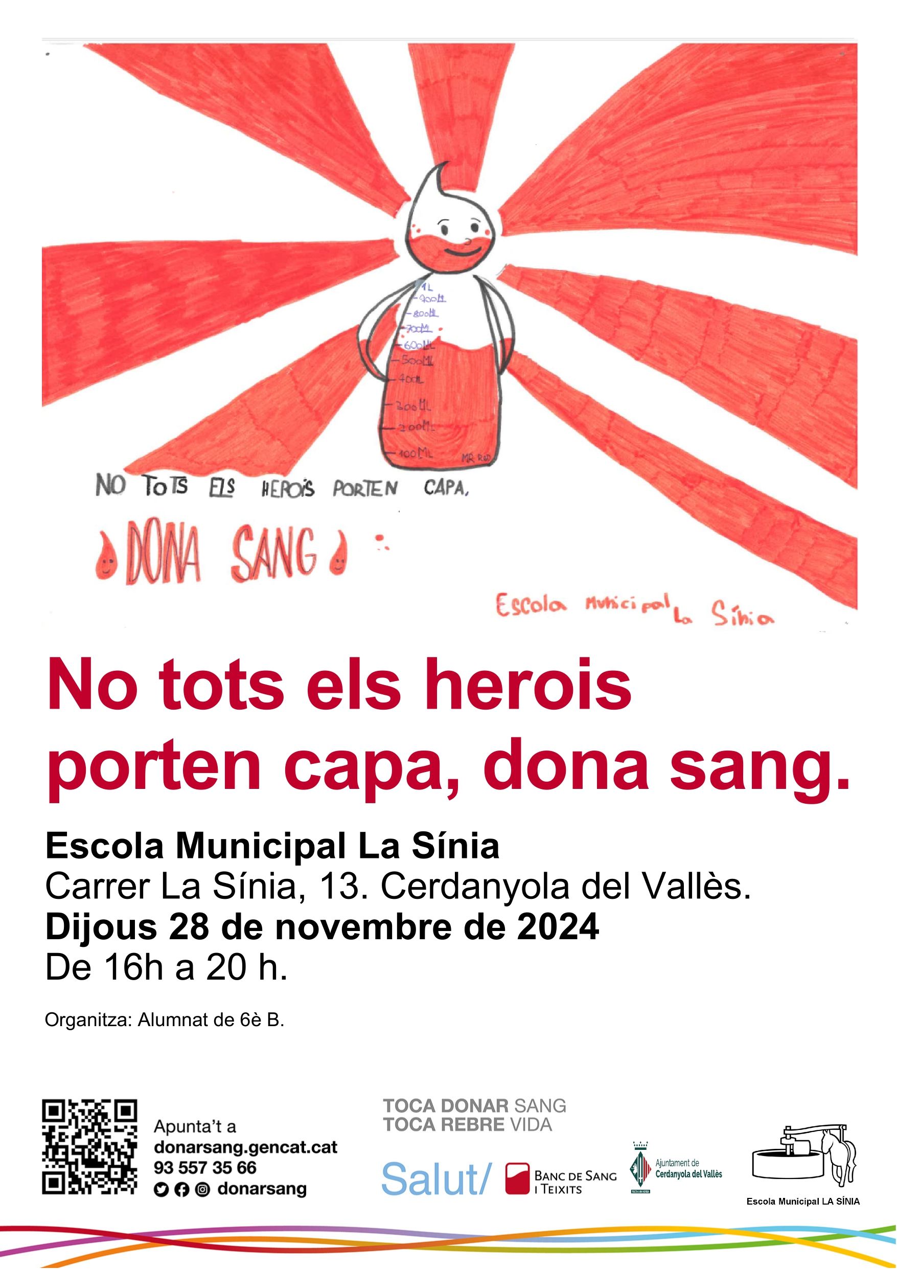 Cartell Donació de sang a l'Escola La Sínia