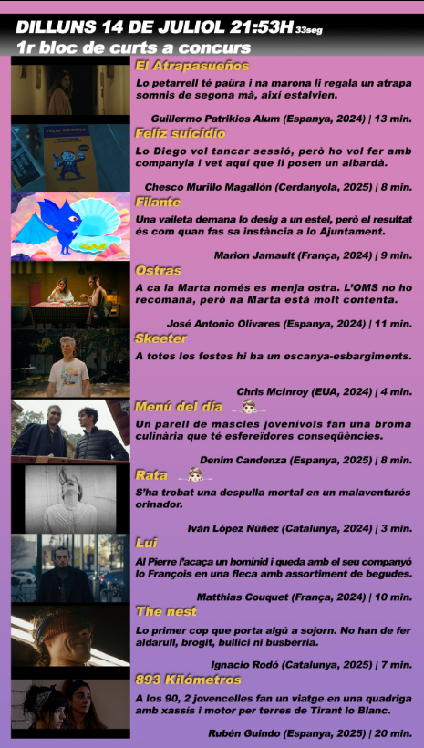 Programació dilluns 14 de juliol Programació dilluns 14 de juliol