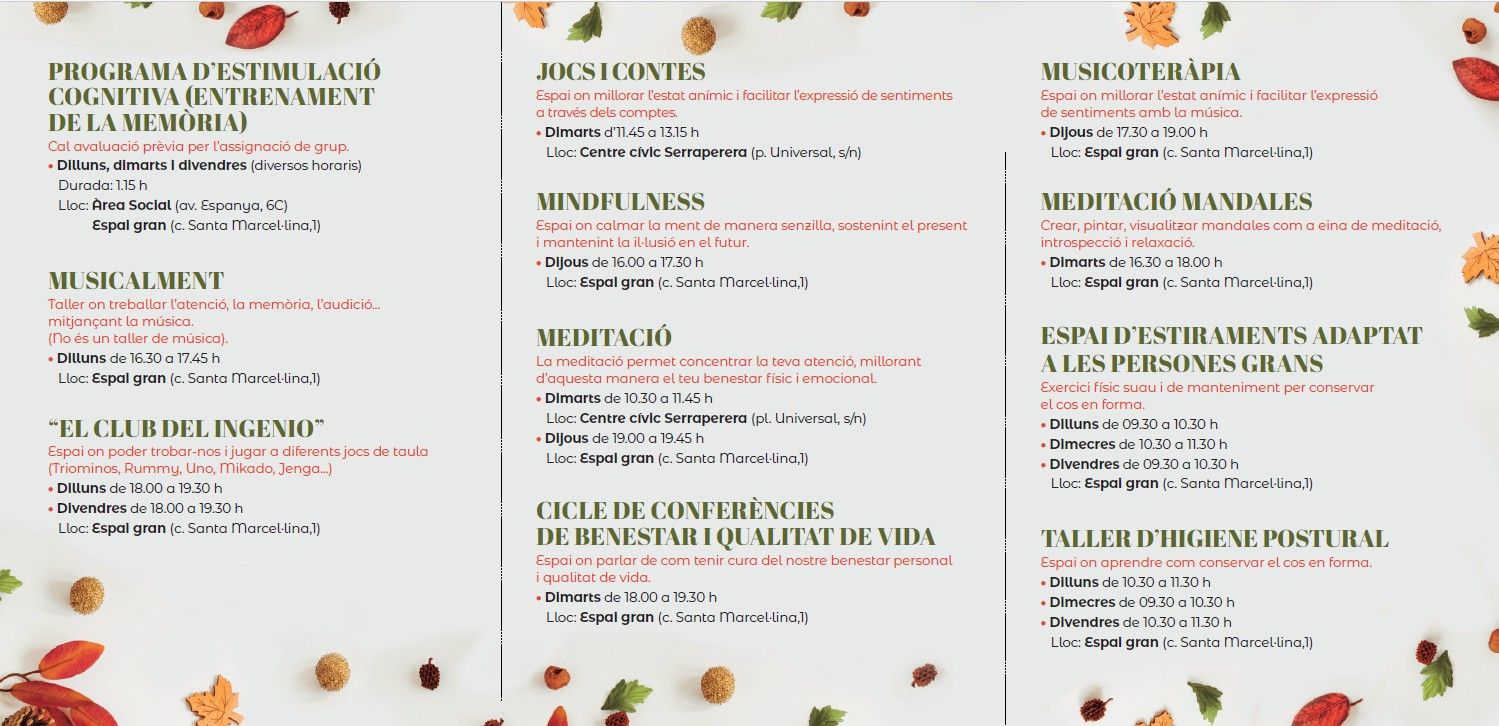 Activitats del programa de tardor Activa't més 60
