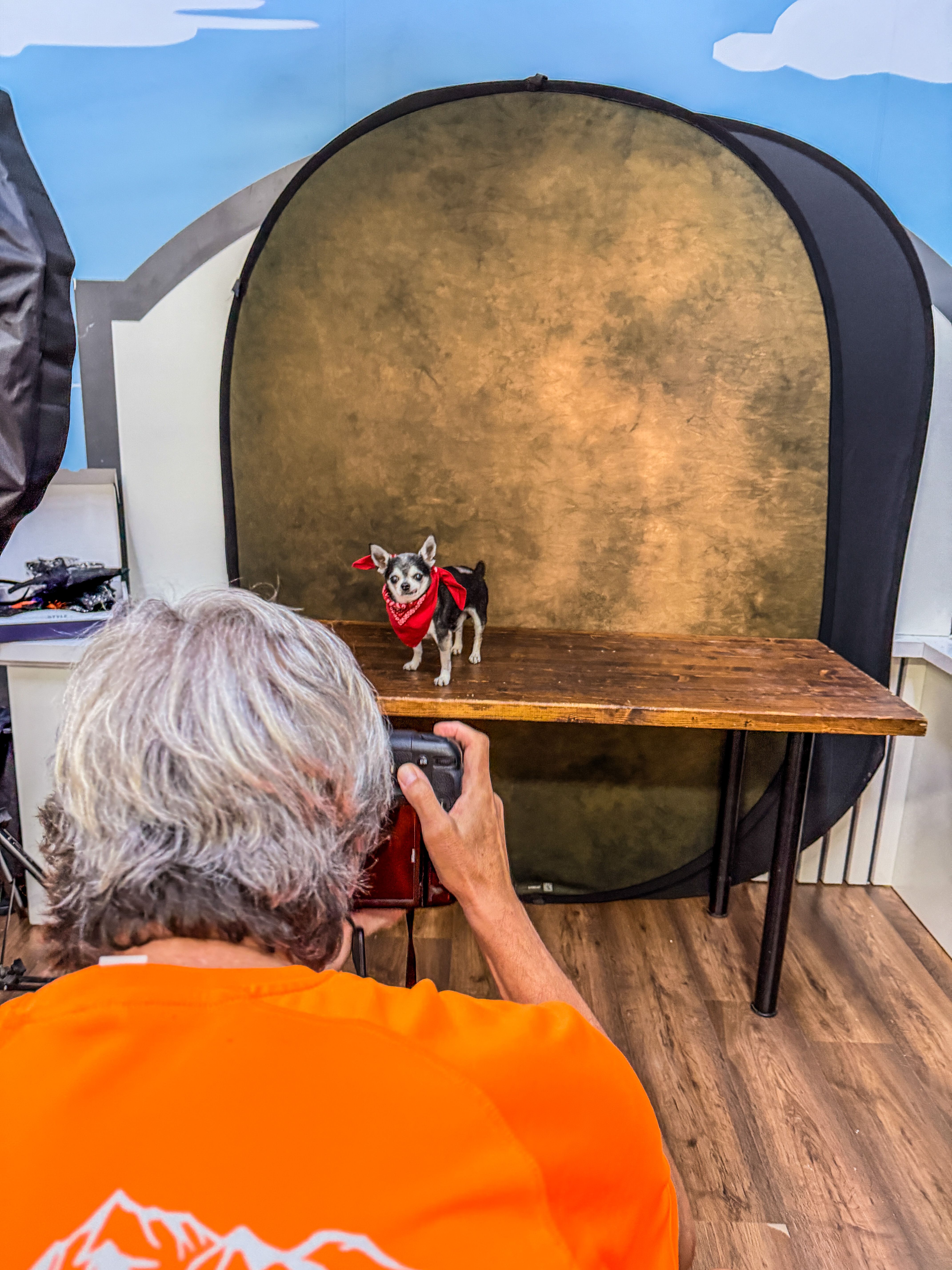 El fotograf Xavier Ballart, fotografiant mascotes en una de les activitats de La Ciutat Camina amb el blues. Foto: Carme Monclús.