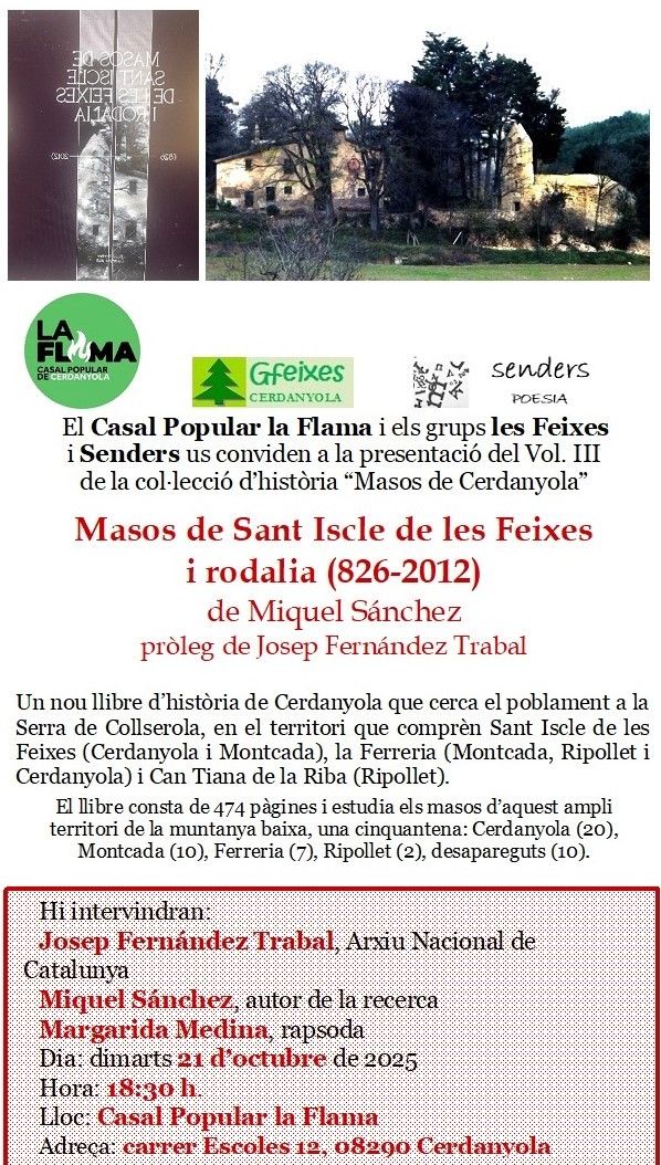 Cartell de l'acte de presentació del llibre, el dimarts 21, al Casal Popular La Flama. Cartell de l'acte de presentació del llibre, el dimarts 21, al Casal Popular La Flama.