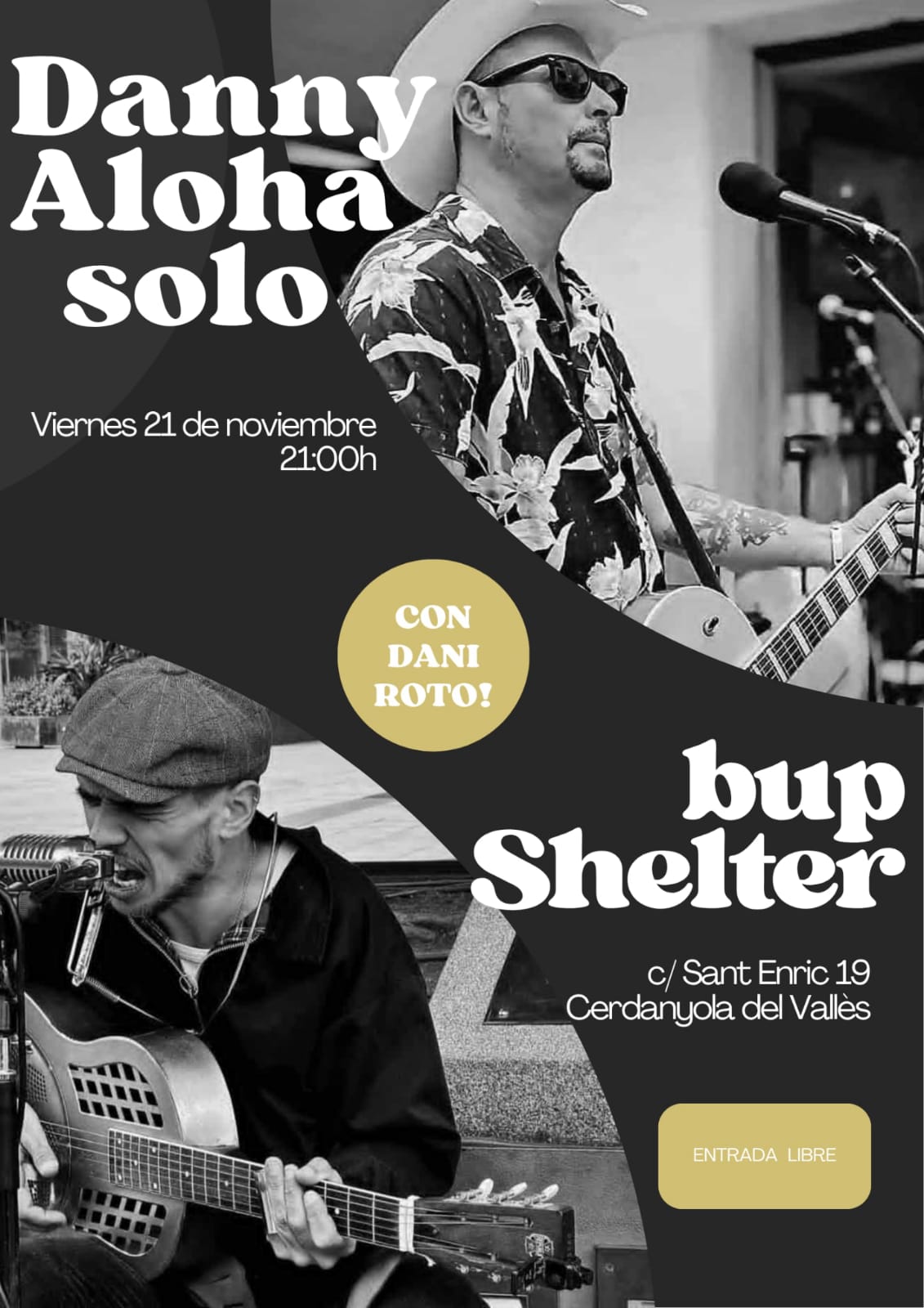 Cartell del concert Danny Aloha Solo al Shelter