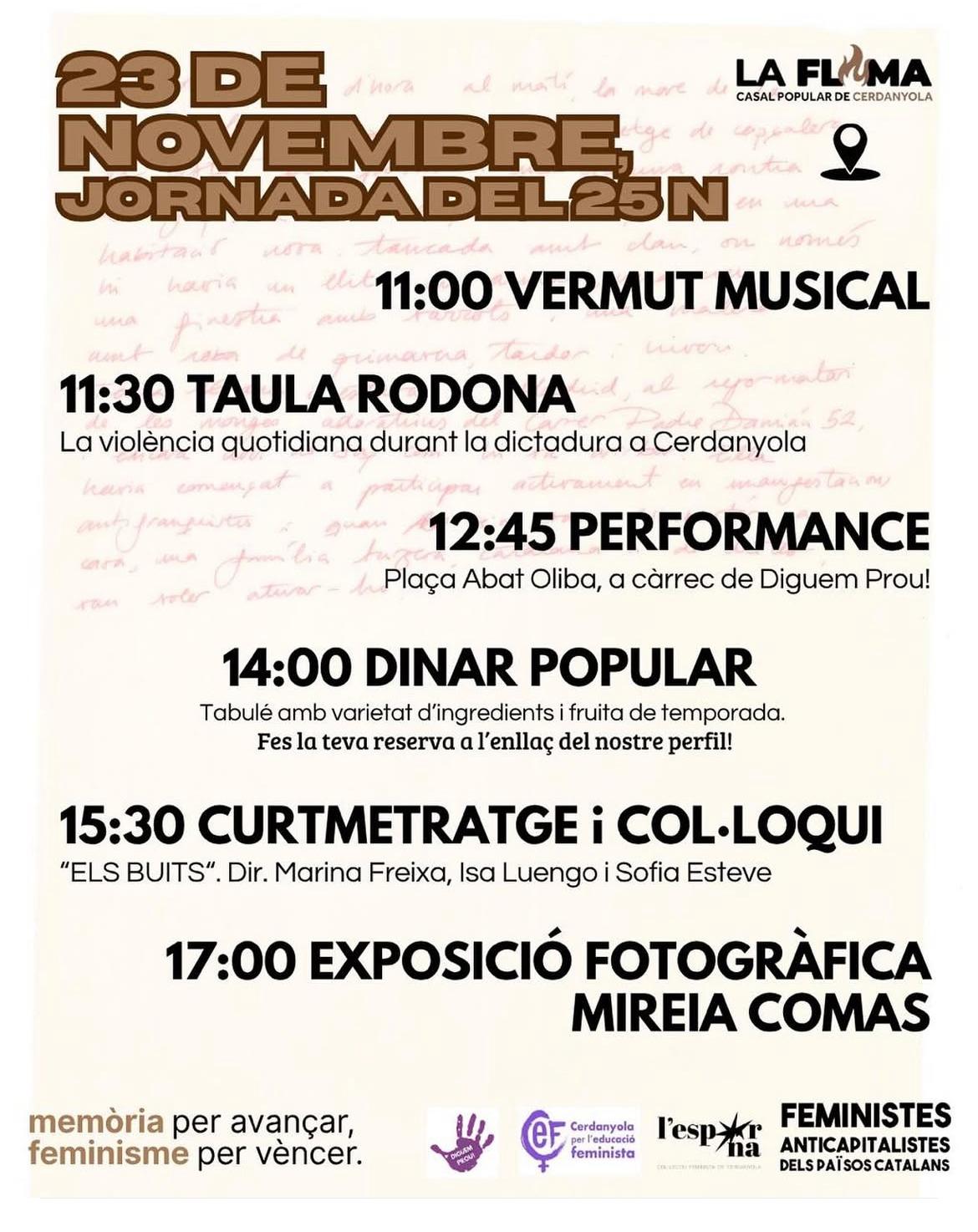 Cartell de la Jornada del 25 N al casal de La Flama. 