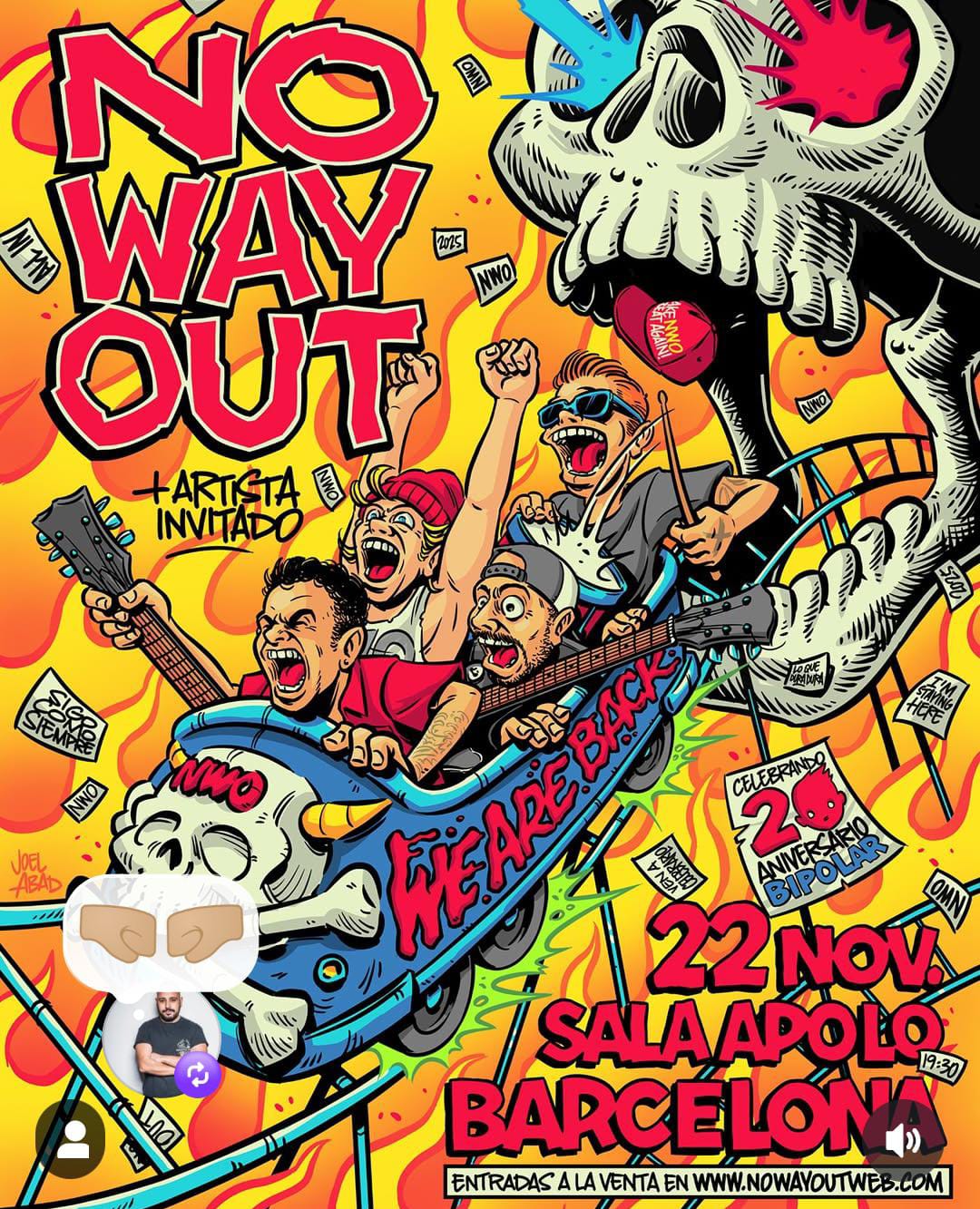 Cartella de la vetllada commemorativa i retorn dels No Way Out a la Sala Apolo. 