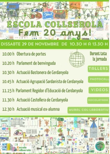 Cartell del 20è aniversari de l'Escola Collserola