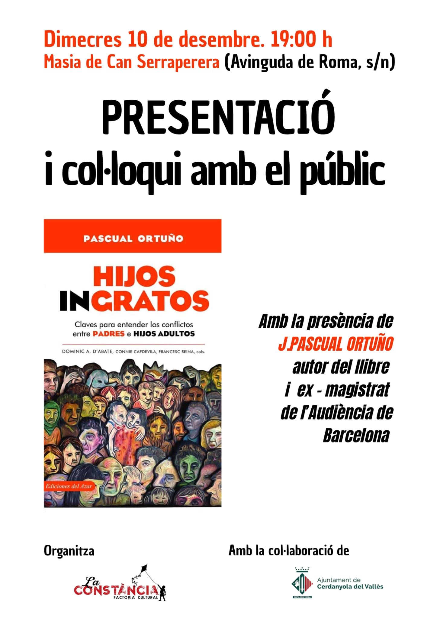 Cartell del col·loqui sobre les relacions amb els fills amb el jurista Pascual Ortuño